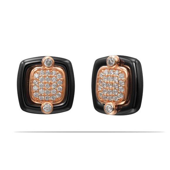Pave Simulated Diamond Stud Earrings in 925 & Fine Ceramic - Picture 2 of 4